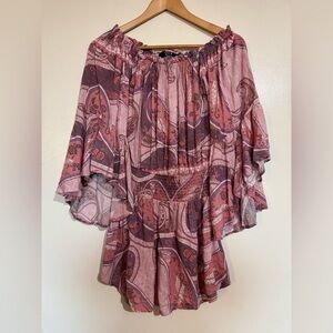 Paper heart M Paisley Off-Shoulder Women's Top Flare sleeves Rayon boho prairie